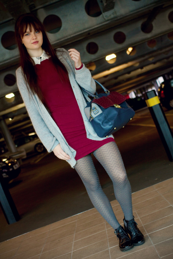 Dress: AX Paris at New Look Shirt: Forever 21 Bag and Boots: Topshop Cardigan: stolen from mum :)