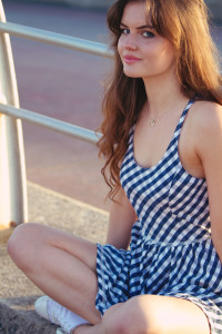 Blogger wearing checked Superdry dress