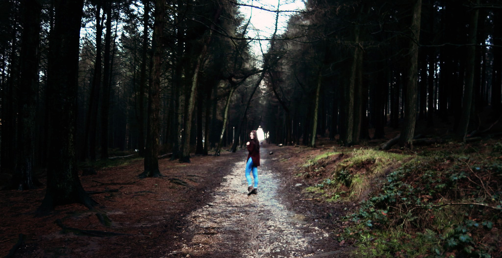 Teen girl walking at Beacon Fell lancashire UK