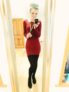 Teen girl wearing red bodycon dress