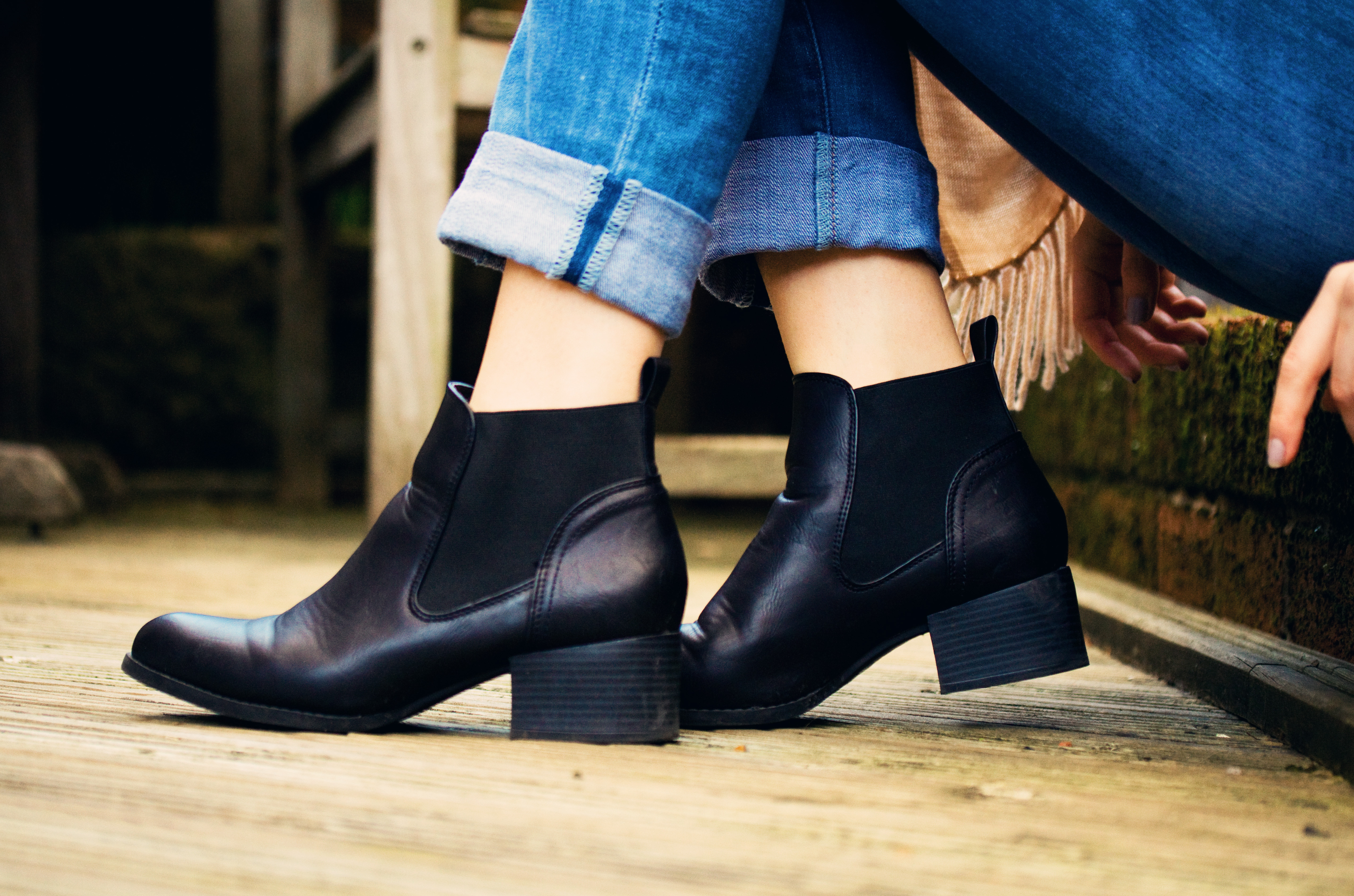 Black ankle boots with elastic inserts