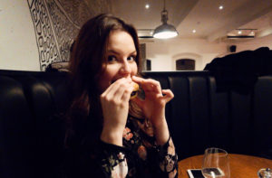 Blogger eating burger at Solita restaurant Preston Lancashire.