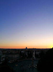 Dome against sunset sky in Rome Italy