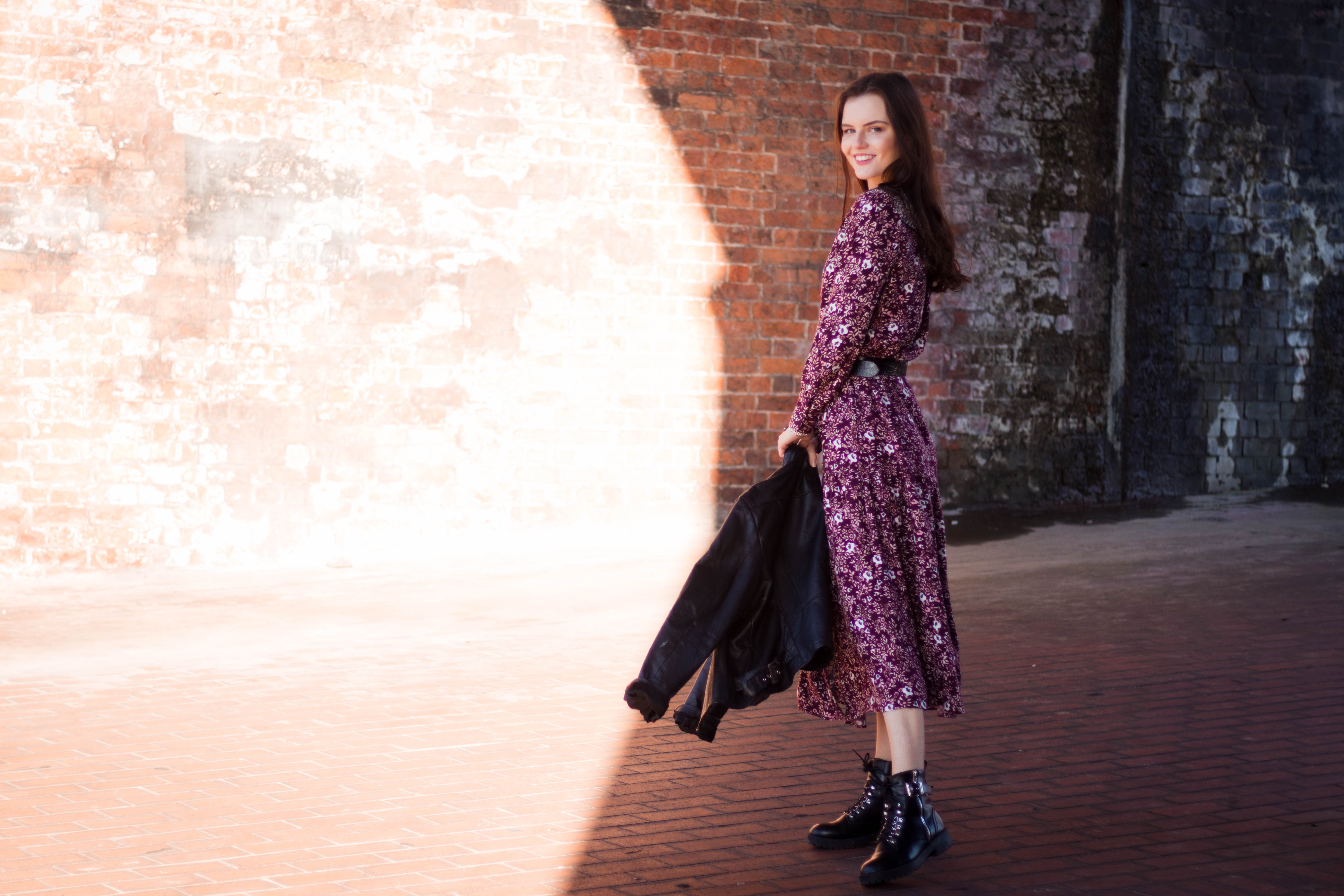 midi dress with biker boots Outfit of the day! Black midi dress, black leather jacket, black knee boots  and black bag and black sunglasses! Dress @hm Jacket @mango Bag @mango  Sunglasses @mango - - - - - -